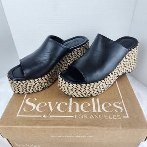 Seychelles Tulip Black Leather Woven Platform Mule